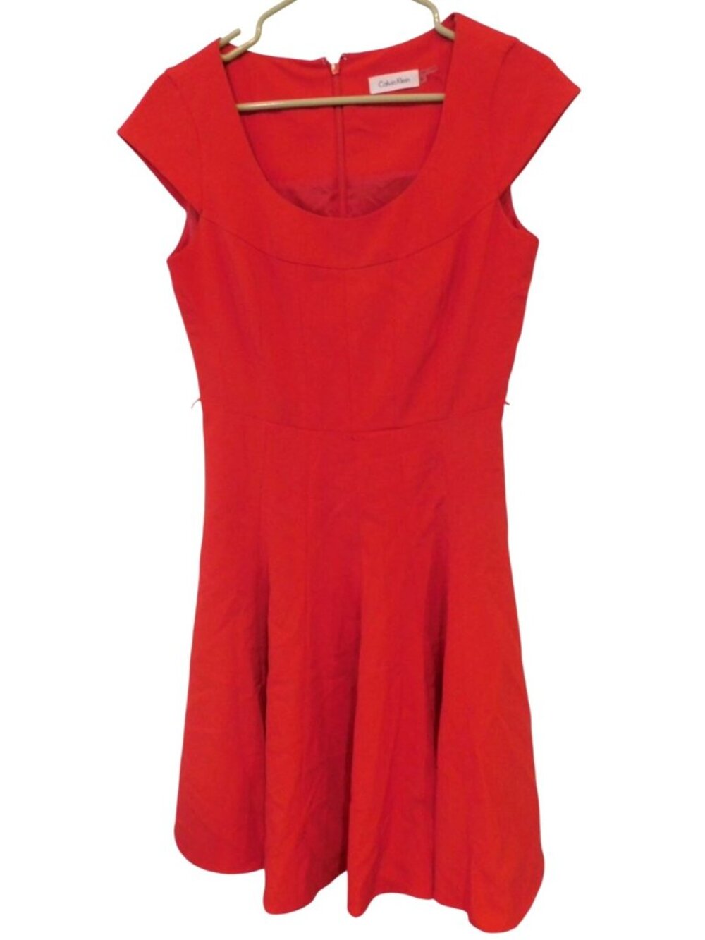 Calvin Klein Red Fit & Flare Dress Sz 4 No Belt Cocktail Party Wedding Guest